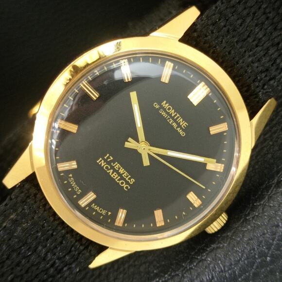 Vintage 1975 Montine Of SwitzerlandManual Mens Gold Watch W/Nato Strap